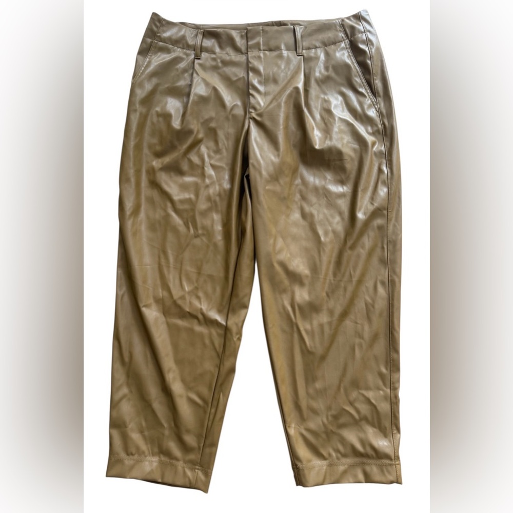 A New Day High Waisted Faux Leather Pleated Vegan Ankle Pants Tan sz18